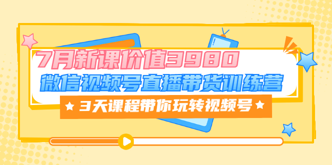 （2940期）微信视频号直播带货训练营，3天课程带你玩转视频号：7月新课-卓越网创