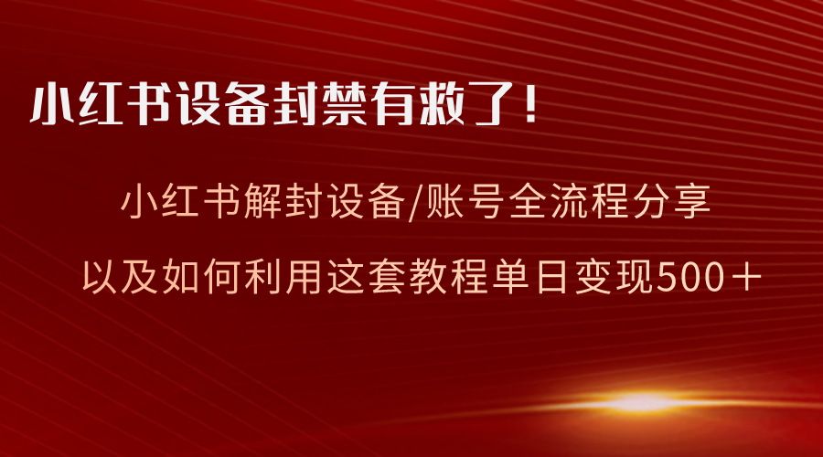 （7801期）小红书设备及账号解封全流程分享，亲测有效，以及如何利用教程变现-卓越网创