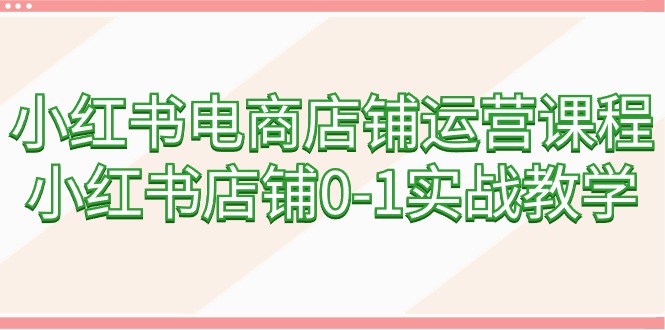 （8643期）小红书电商店铺运营课程，小红书店铺0-1实战教学-卓越网创