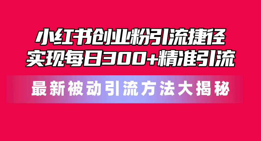 （10034期）小红书创业粉引流捷径！新被动引流方法大揭秘，实现每日精准引流-卓越网创