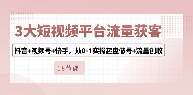 （10124期）三大短视频平台流量获客，抖音+视频号+快手，从0-1实操起盘做号+流量创收-卓越网创