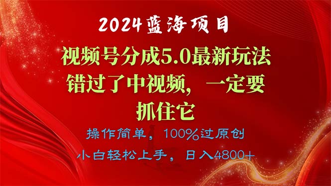 （10407期）2024蓝海项目，视频号分成计划5.0新玩法，错过了中视频，一定要抓住它-卓越网创