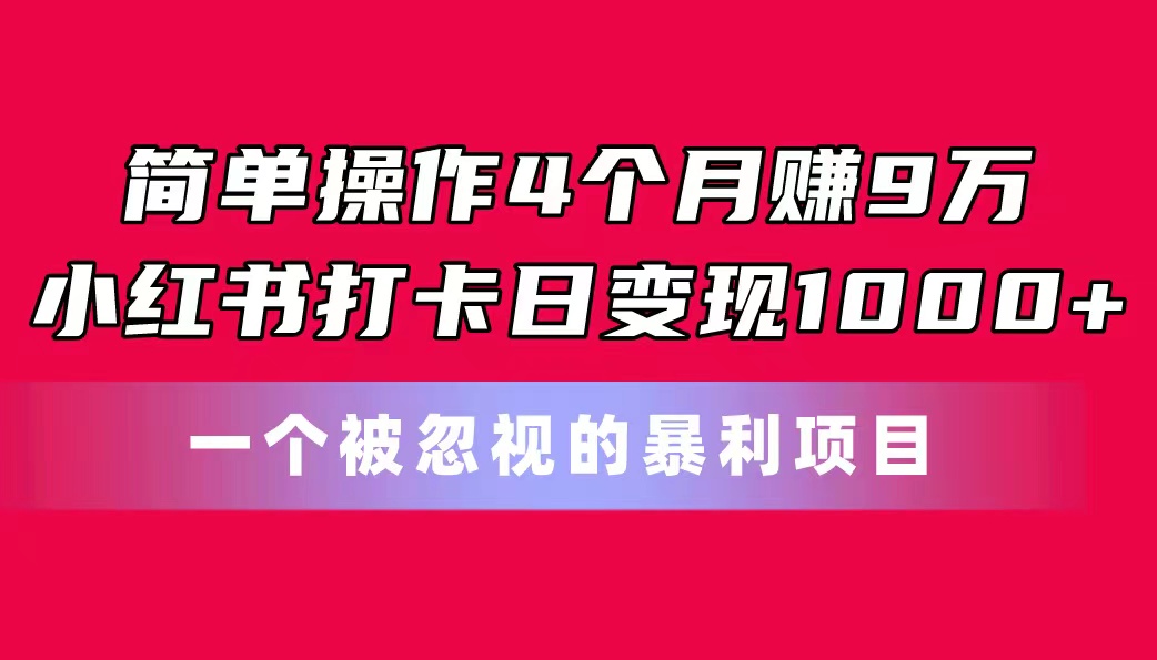 （10424期）简单操作4个月赚9万！小红书打卡日变现！一个被忽视的项目-卓越网创