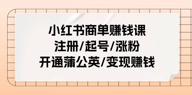 （10509期）小红书商单赚钱课：注册/起号/涨粉/开通蒲公英/变现赚钱（25节课）-卓越网创