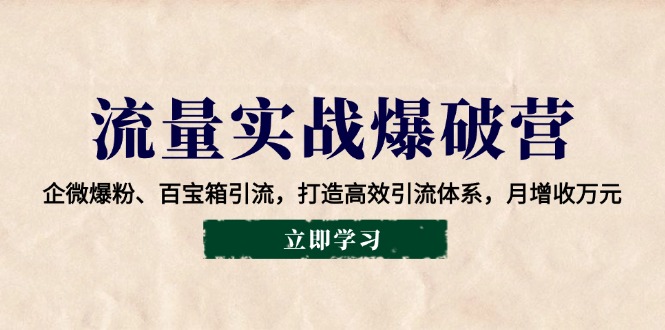 （14039期）流量实战爆破营：企微爆粉、百宝箱引流，打造高效引流体系，月增收万元-卓越网创